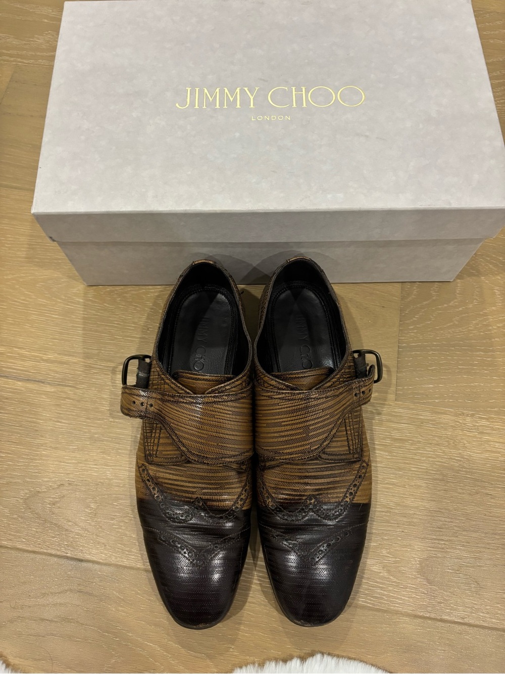 Jimmy Choo Brown Two-Tone Leather Monk Strap Oxfords